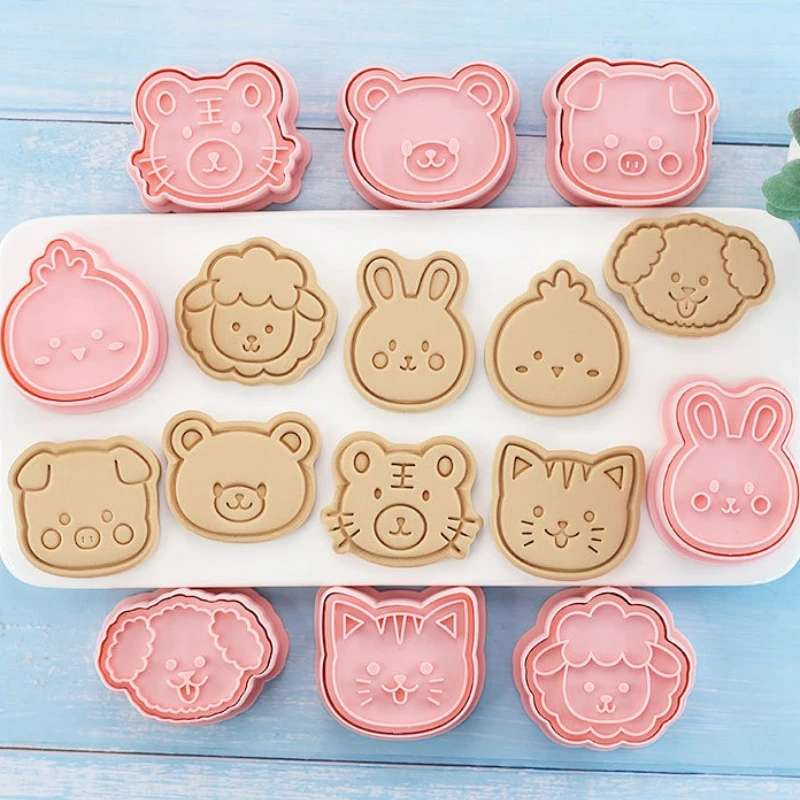 

8 шт., формы для выпечки на тему животных, 3D тисненый эффект для печенья, помадки, милые формы животных, семейная выпечка, веселая вечеринка, активность