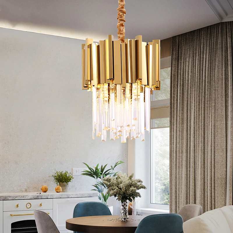 Modern LED Luxury Crystal Pendant Chandeliers Lighting Gold Chrome Round Hanging Pendant Lamp Dining Room Kitchen Bedroom Suspen