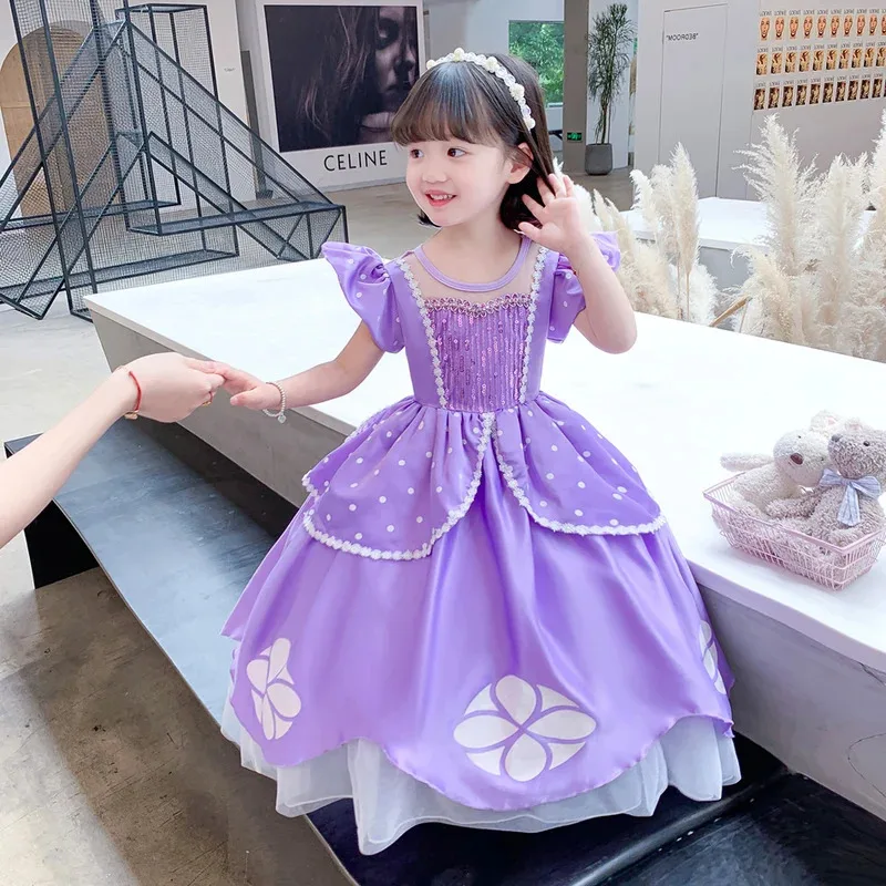 Vestido de princesa Sofía para niñas, disfraz de fiesta de cumpleaños, Vestido morado de verano para niños, Vestido de lujo para Cosplay de Halloween para bebés