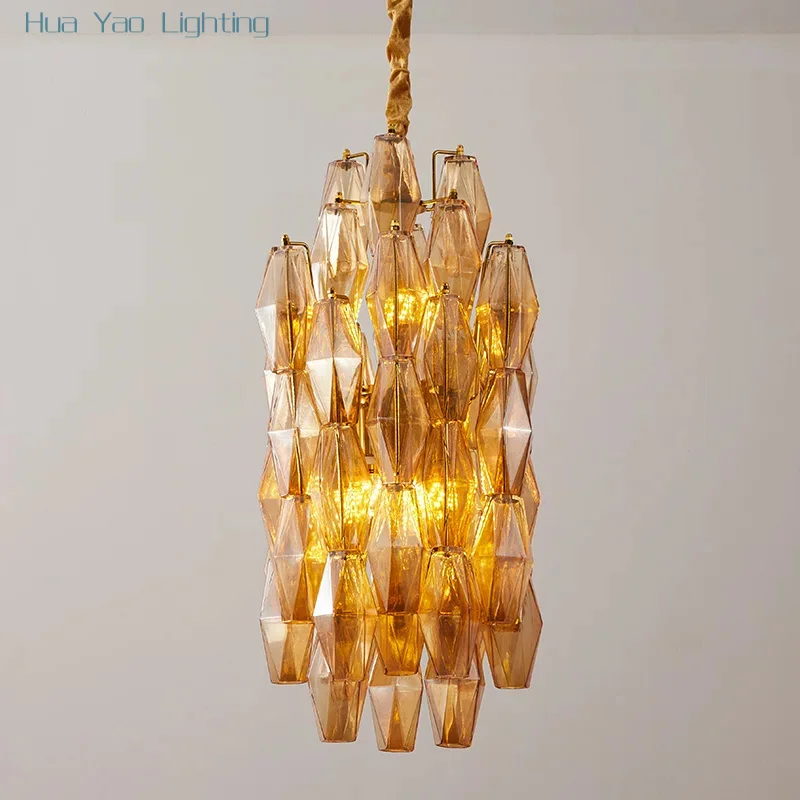 Minimalist Amber Foyer Aisle Small Chandelier Murano Decorative Color Cloakroom Corridor Single Iron Pendant Light
