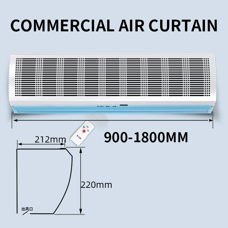 90CM-180CM Commercial Air Curtain, Remote Control & Adjustable Speed, Nano Spray Paint, Mute & Energy Saving Low Noise Air Door