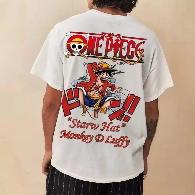 

One Piece Men's T-shirt Monkey D. Luffy Summer Anime Autumn Boys Children Short-sleeved Basic Oversized Parent-Child Outfit