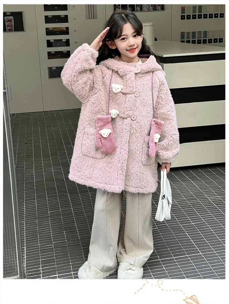 

Girls' Plush Coat Autumn and Winter New Children's Thickened Winter Sheepskin Fleece Girls' Hooded Cotton Coats