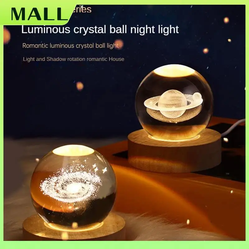 MALL Crystal Ball Night Light With Base LED Table Lamp Lighted Stars Galaxy USB Power Warm Night Light For Kid