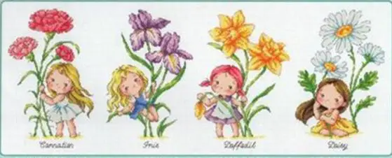 14/16/18/27/28 SO-G143 Counted Cross Stitch Kit Birth Flower January February March April Iris Daffodil Daisy Four Girls Flowers