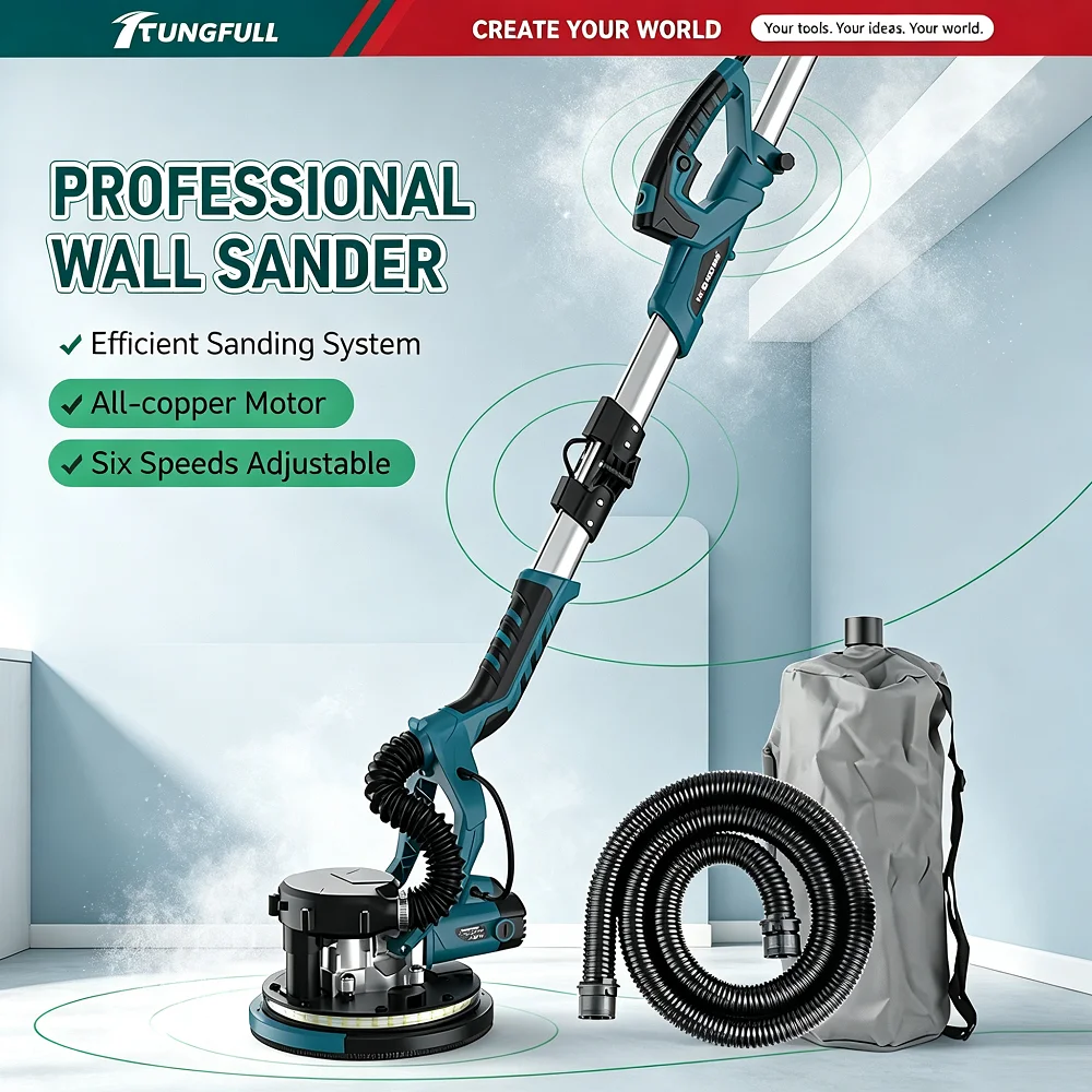 9 Inch Drywall Sander 6 Speed All Copper Motor Self Dust Collection Wall Ceiling Putty Grinding Machine Home Wall Refinishing