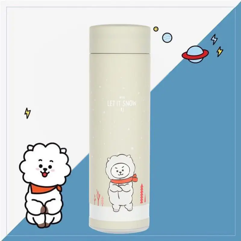 500Ml Animation Peripheral Bt21 Thermos Cup Creative Cartoon Cute Stainless Steel Cup Male and Female Student Water Cup Gifts