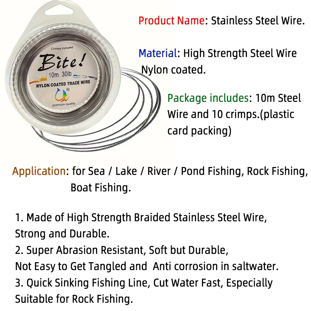 32,8 Fuß Angeln 7 Stränge geflochtener Edelstahldraht Nylonbeschichteter Spurdraht 5 lb-200 lb Rigs Jigging Köder Angeln Vorfachschnur – Detail 2