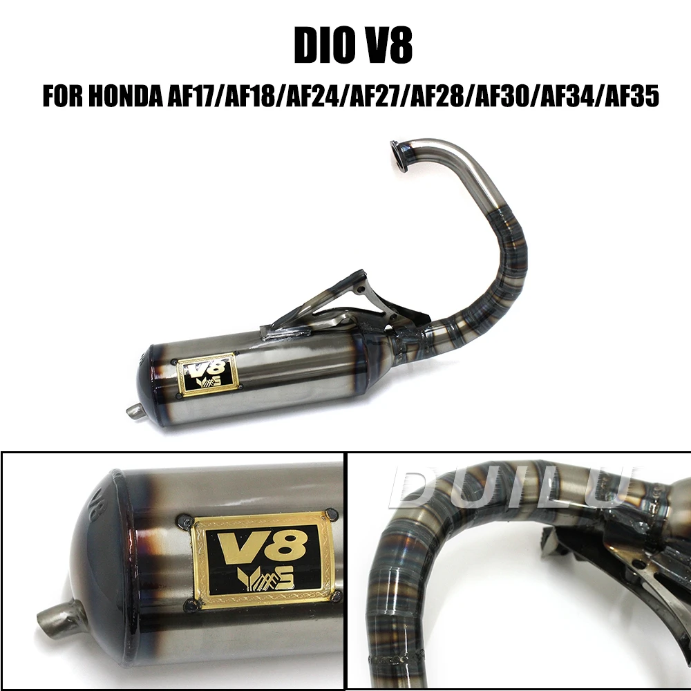 V8 Full Exhaust Muffler Racing Pipe For Honda DIO 50 AF17 AF18 AF27 AF28 AF34 AF35 AF38 ZX50 2 Stroke Scooter, Fit Big Bore Kit 3
