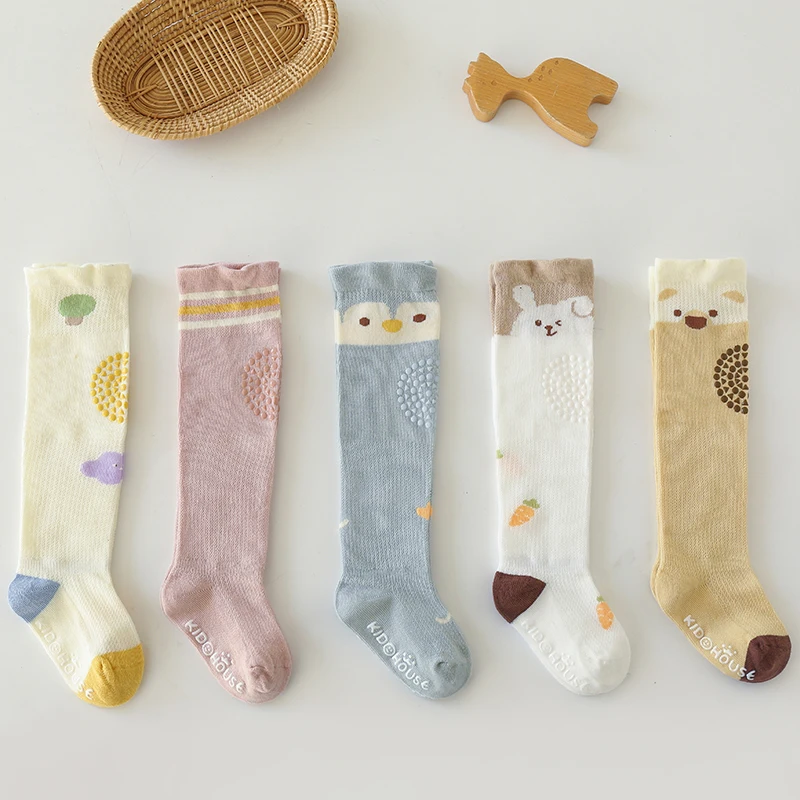 Baby Crawling Socks Summer Boneless Combed Cotton Over The Knee Socks Boys And Girls Cartoon Cute Pattern Breathable Mesh Socks