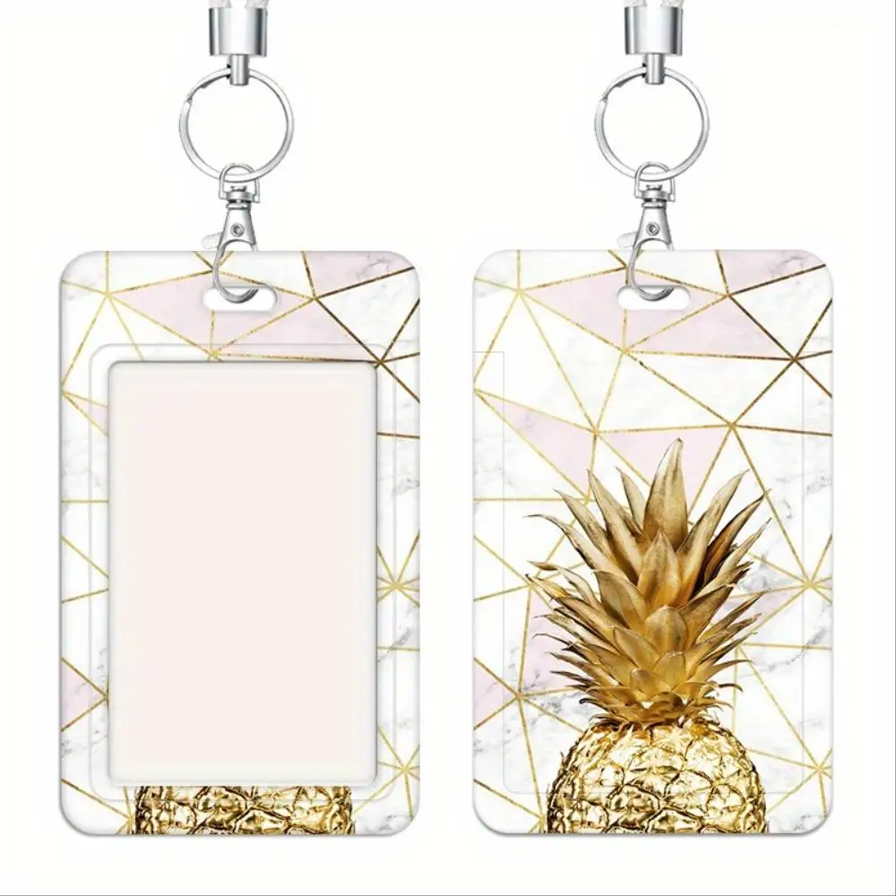 Elegant Pineapple Marble ID Card Holder Plastic Badge Cover Holds 2 Cards For Medical Staff Student Bank Access Card