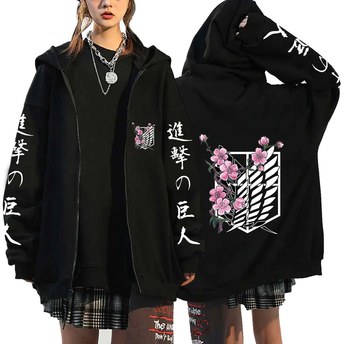 Attack on Titan Zipper Hoodies Unisex Male Female Print Shingeki No Kyojin Anime Clothes Loose Casual Streetwears Link Aesthetic