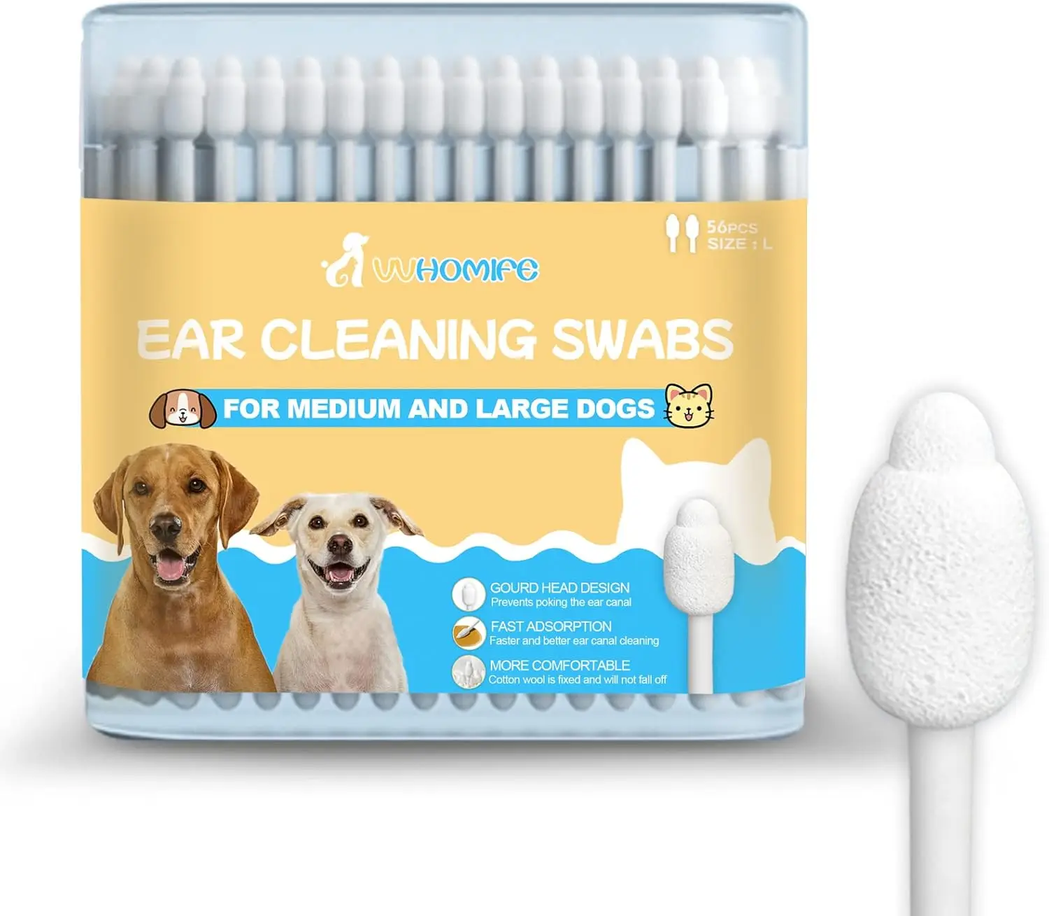 

56pcs Gourd-Shaped Dog Ear Cleaning Swabs – Gentle for Oily-Eared Breeds, Pet Grooming & Travel
