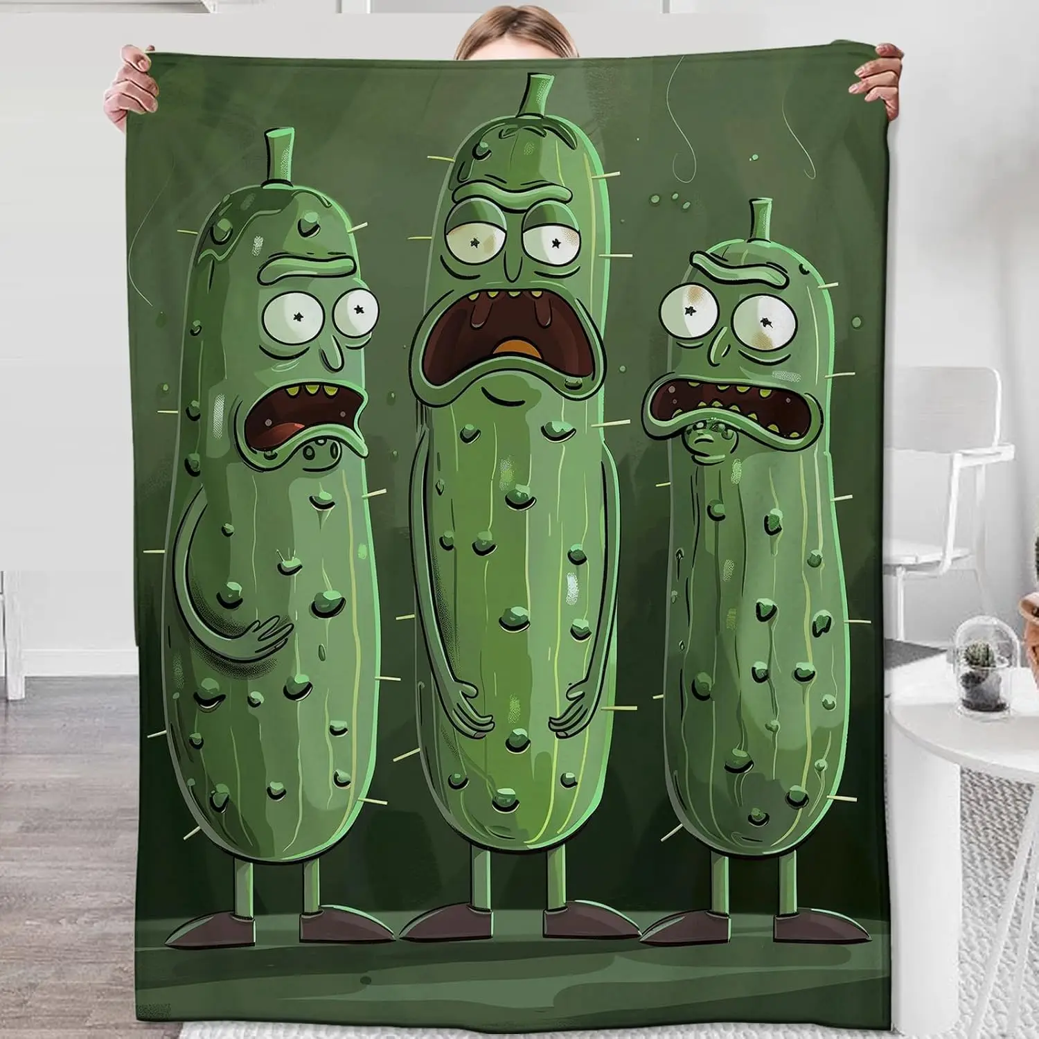 Pickle Throw Blanket Gifts Bedding Decor Funny Green Pickle Flannel Stuff Lightweight Warm Soft Blanket for Bed Sofa Office