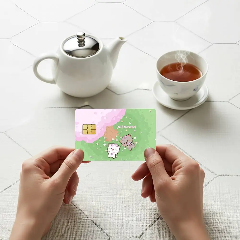 Cute Mochi Peach Goma Credit Skin Cover Card Stickers 4PCS Film Bus Pass Front Decoration Bank Debit Waterproof