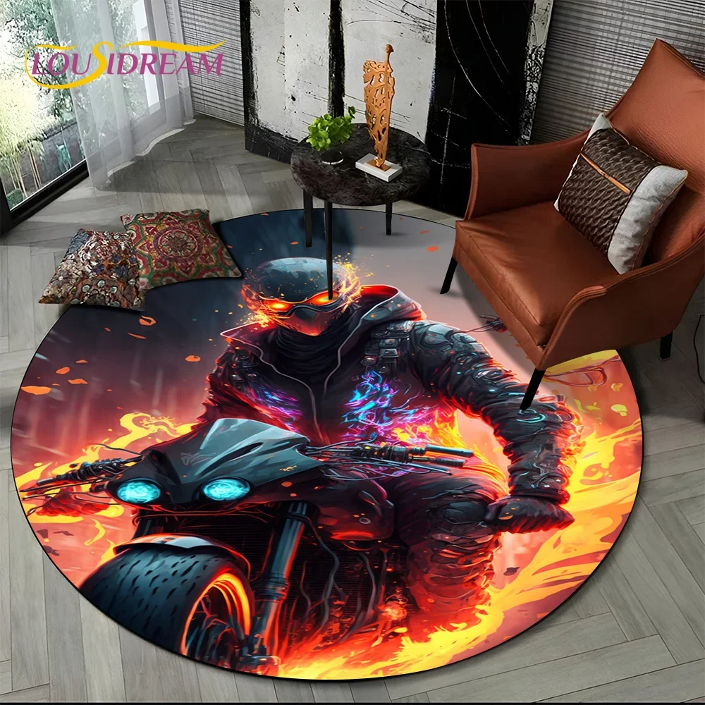 3D Retro Vintage Motorcycle Cartoon Round Area Carpet Rug for Living Room Bedroom Kid Playroom Decor,Pet Area Rug Non-slip Gift