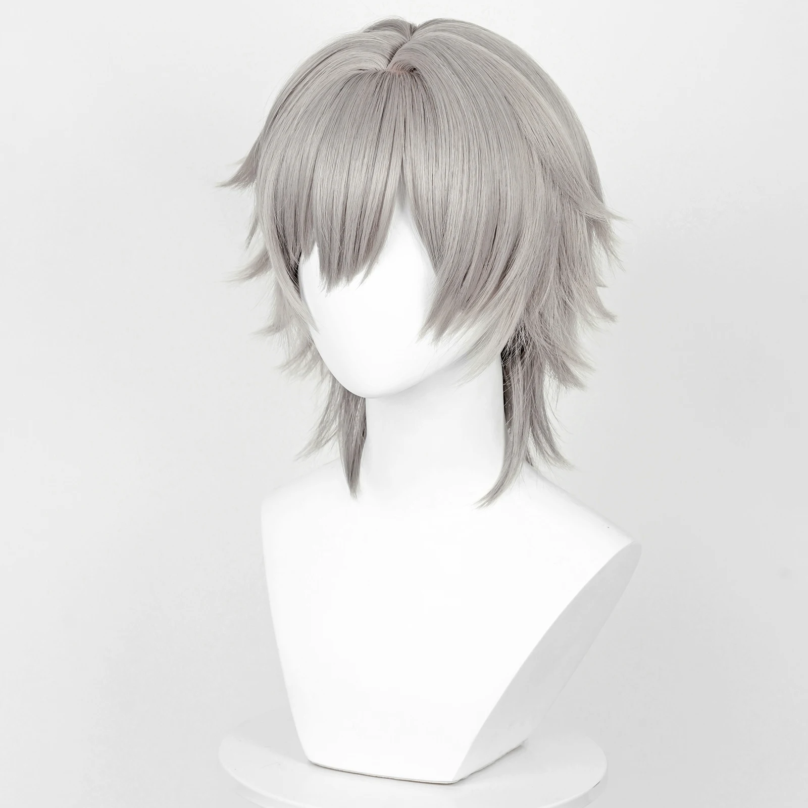 Synthetic Short Straight Grey Wig Caelus Cosplay Game Anime Men Fluffy Heat Resistant Wig for Daily Party