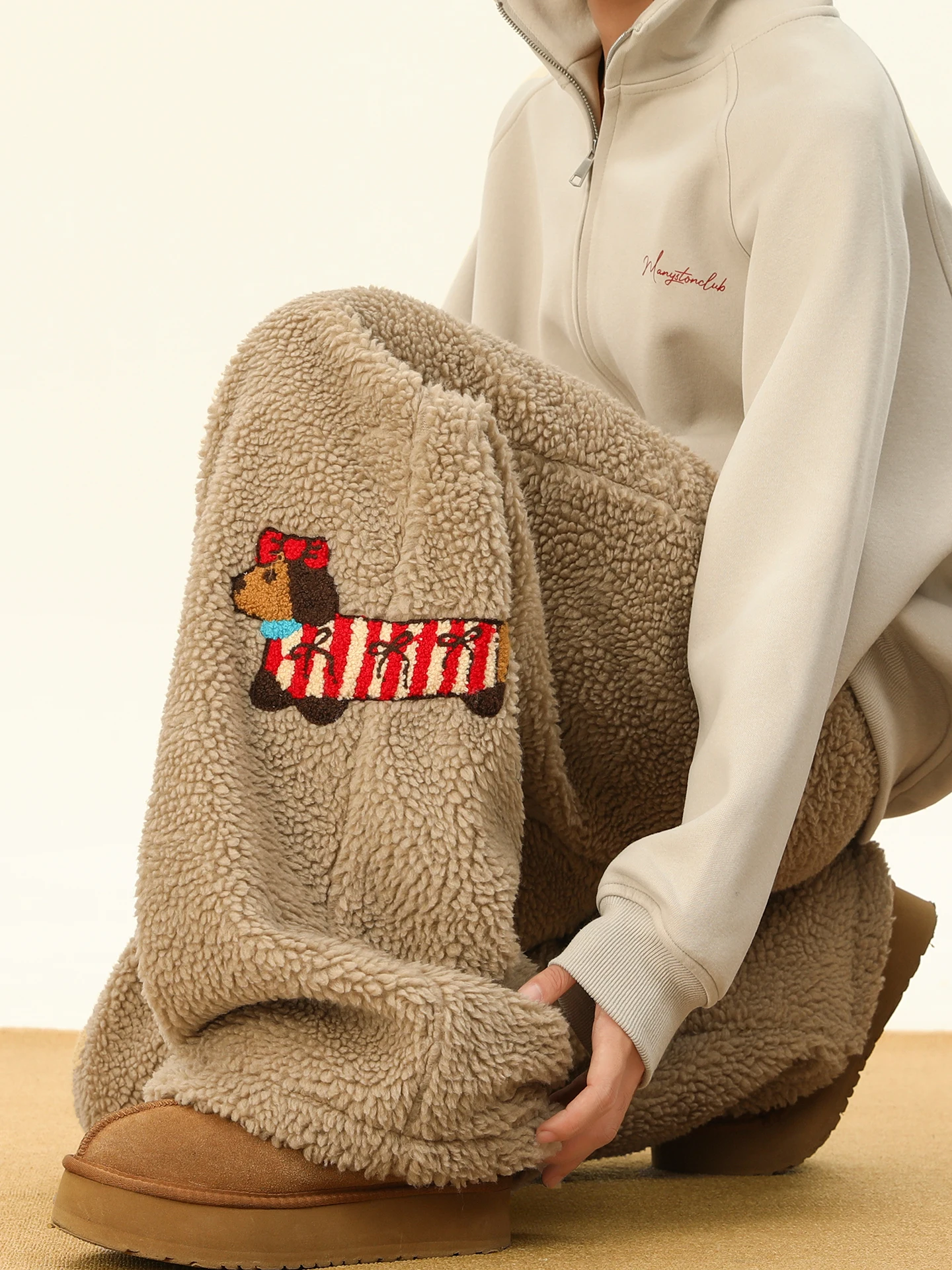 

Бархатные повседневные брюки Boyue Thiened Lamb под Zero Deees, теплые хлопковые брюки с рисунком колбасы и собаки для мужчин и женщин