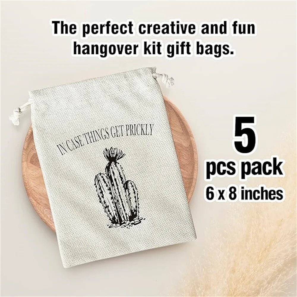 Hangover Kit Bags, In Case Things Get Prickly With Drawstring Gift Bag, for Bridal Shower, Wedding, Travel, Bachelorette Party S