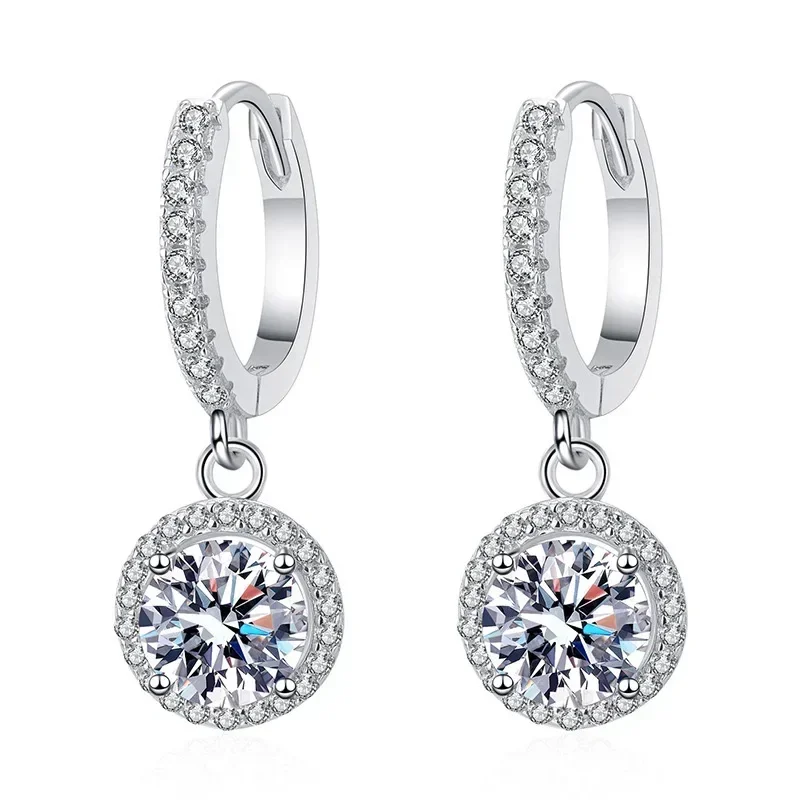 Runde 1-Karat-Moissanit-Ohrringe aus 925er-Sterlingsilber für Damen im luxuriösen Abendstil