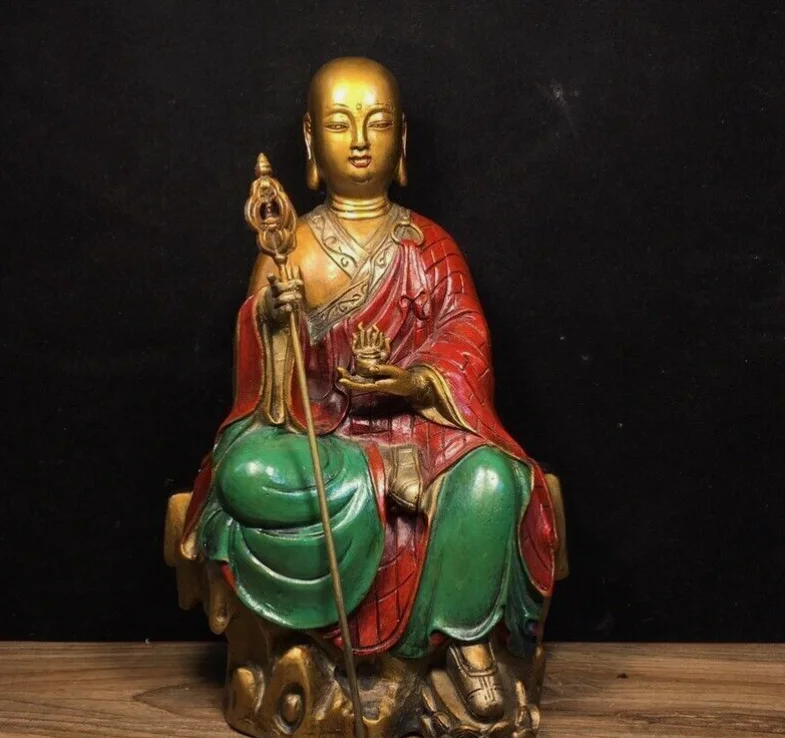 Tibet Buddhism bronze gilt painted tangseng Ksitigarbha jizo Monk Buddha statue