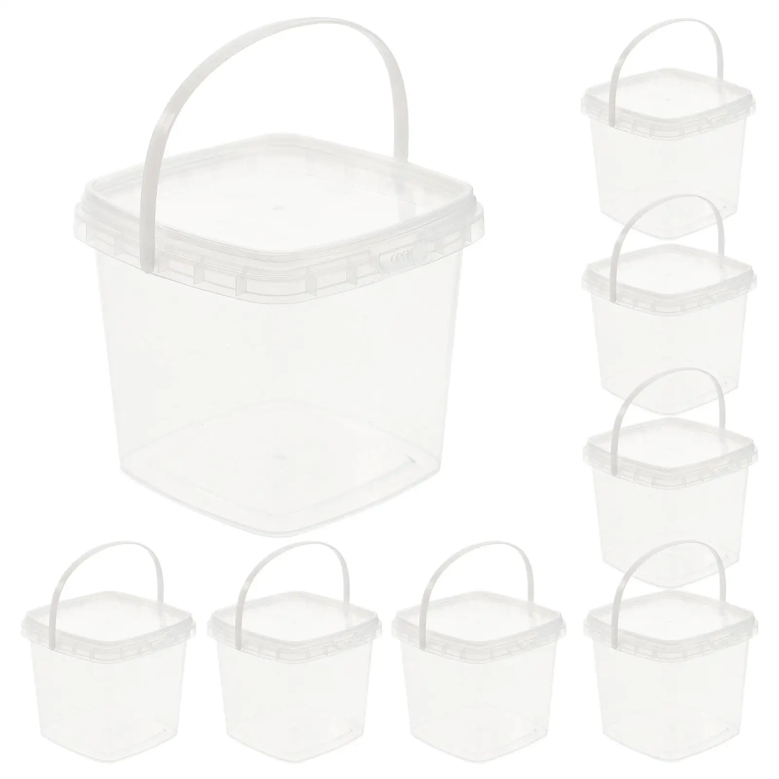 

10 Pcs Clear Square Buckets Food Grade Safe Milk Tea Iced Fruit Lids Popcorn Container Small Pail Cold Drink Juice Storage Movie