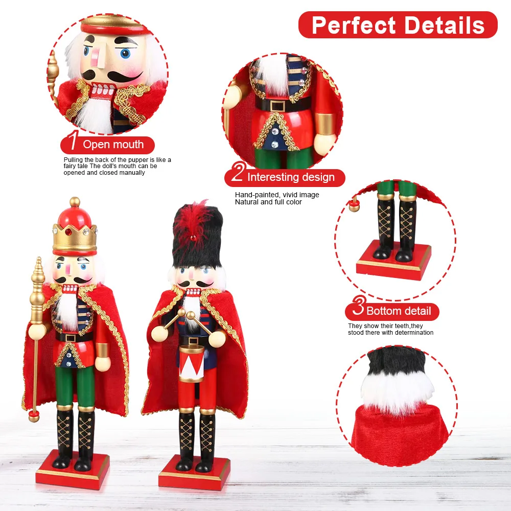38CM Nussknacker-Soldat Holzpuppe mit Umhang Handgefertigte Marionette Weihnachtsschmuck Weihnachtsgeschenk für Heim- und Bürodekoration – Detail 3