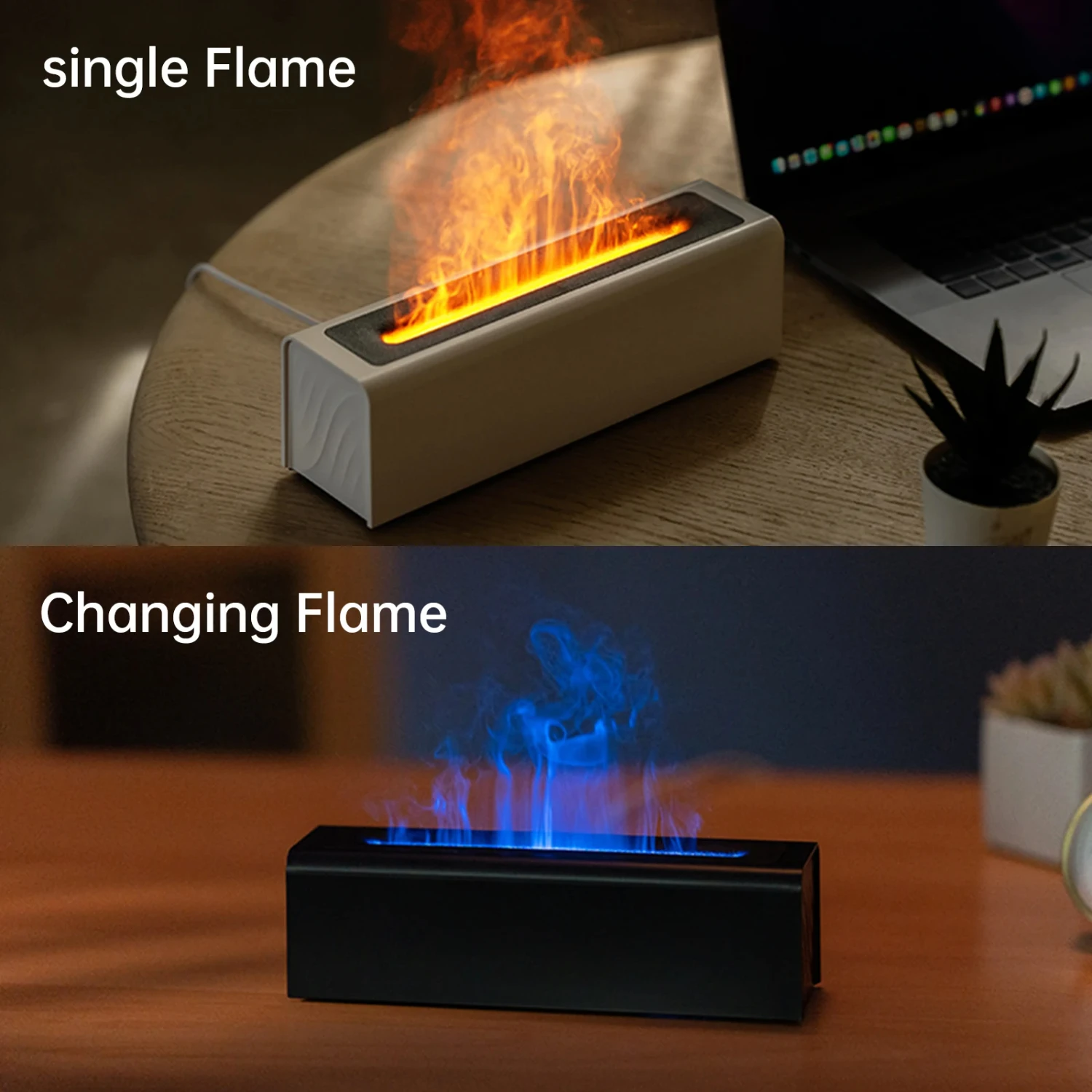 7-Color RGB Flame Difusor com Proteção contra Escassez de Água, Lâmpada LED Óleo Essencial para Umidificador e Difusor, Novo, 150ml