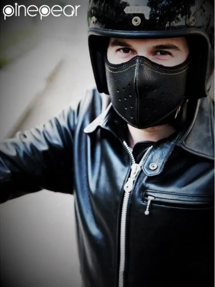 

Маска для мотоциклистов PinePear 2026 NEW, мужская, в стиле панк-готика, кожаная