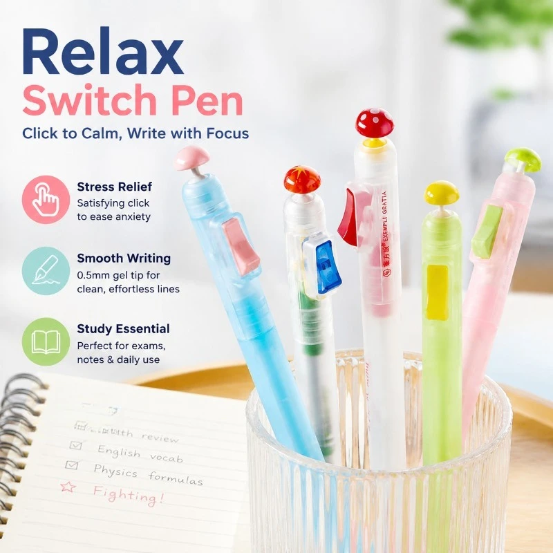 Relax Switch Pen Exam Prep Fidget Clicker Gel Pen 0.5mm Smooth Writing Anti-Anxiety Study Tool Plastic 15.9cm
