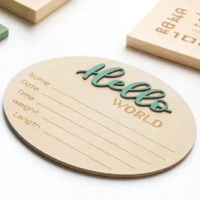 

Wooden Birth Announcement Sign Round Shape for Hospital Newborn Baby Name Sign Girl Boy Infant Photography Prop