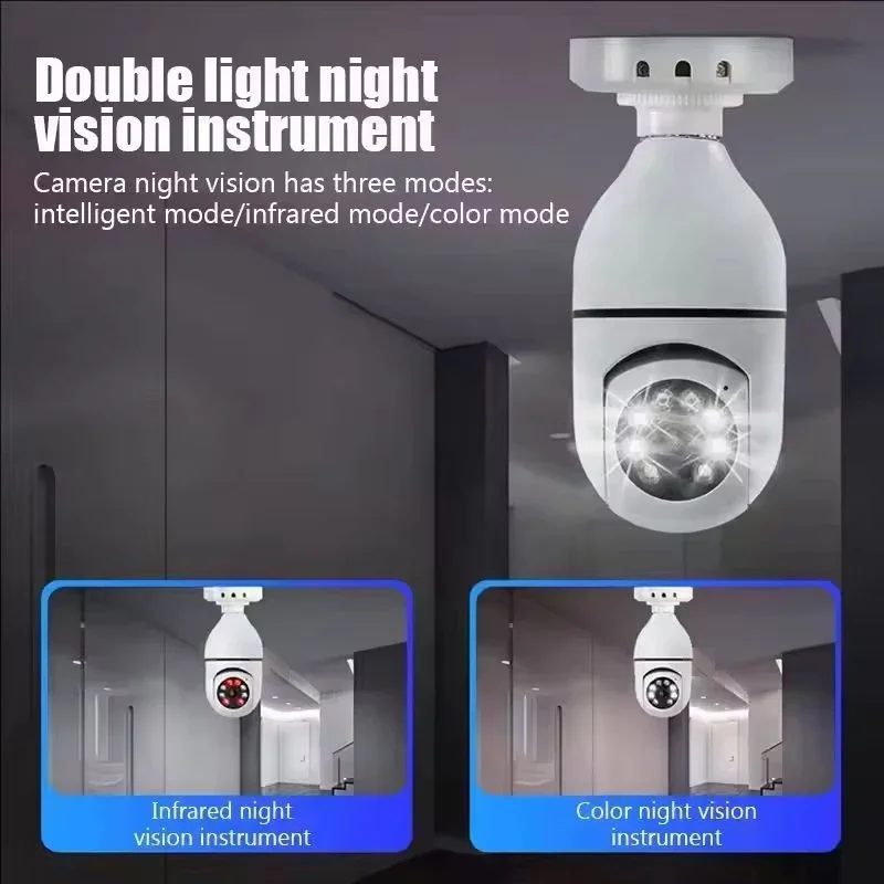 4G WiFi IP Camera E27 Bulb Camera 2MP Wireless Baby Monitor with AI Tracking, Security Video Surveillance, Pet Camera