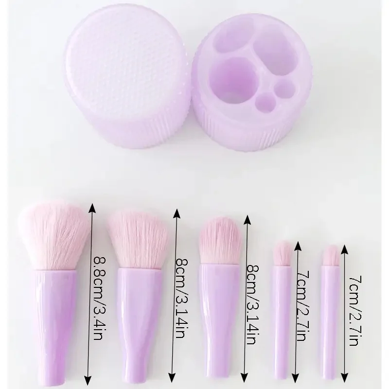 5pcs Mini Makeup Brush Set with Storage Bucket Women Travel Nylon Bristles Makeup Brushes for Powder Blush Lipstick & Concealer