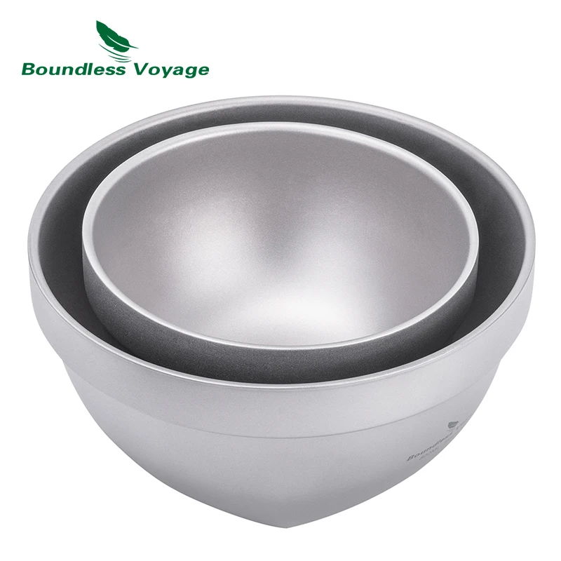 Boundless Voyage 500ml / 800ml Double Walled Titanium Bowl Food Rice Soup Bowl Ultralight Tableware Outdoor Camping Metal Bowl