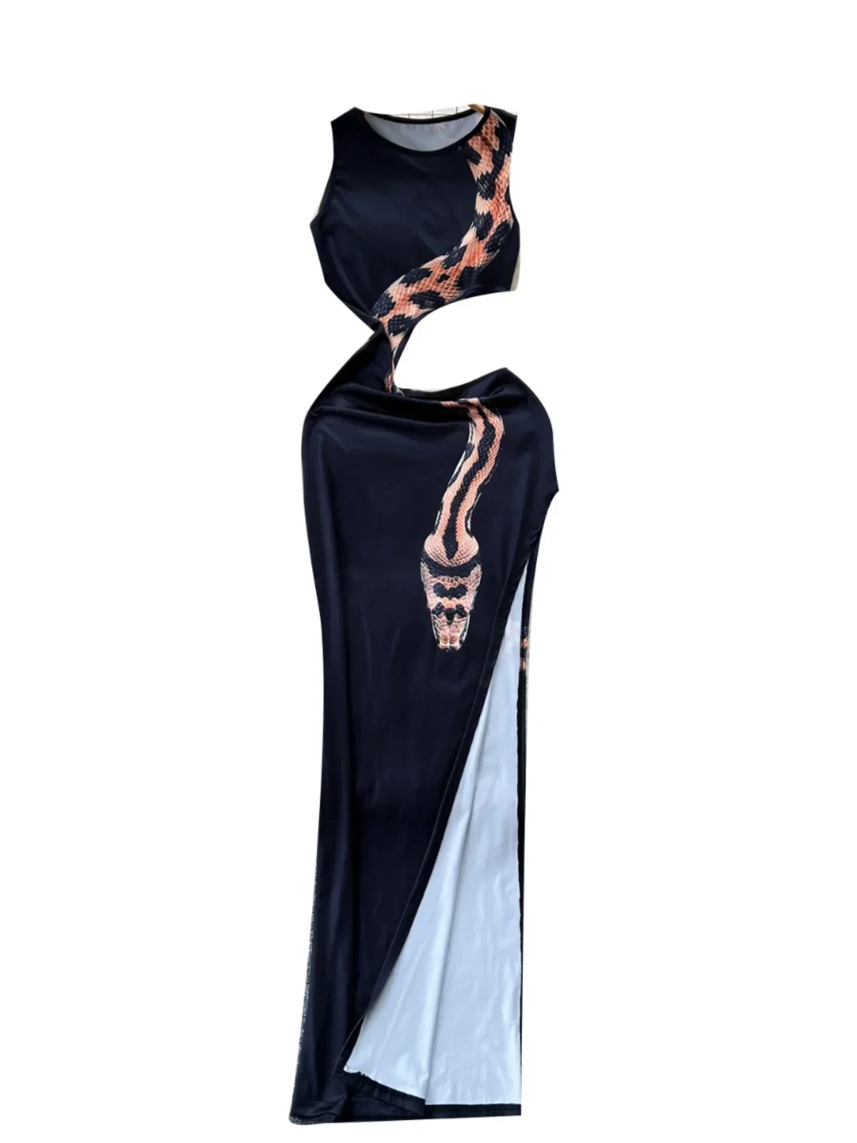 SsTss Seductor Pure Lust Sexy Recorte Cintura Delgada Estampado de Serpiente Sin Mangas Maxi Vestido Bodycon para Mujer