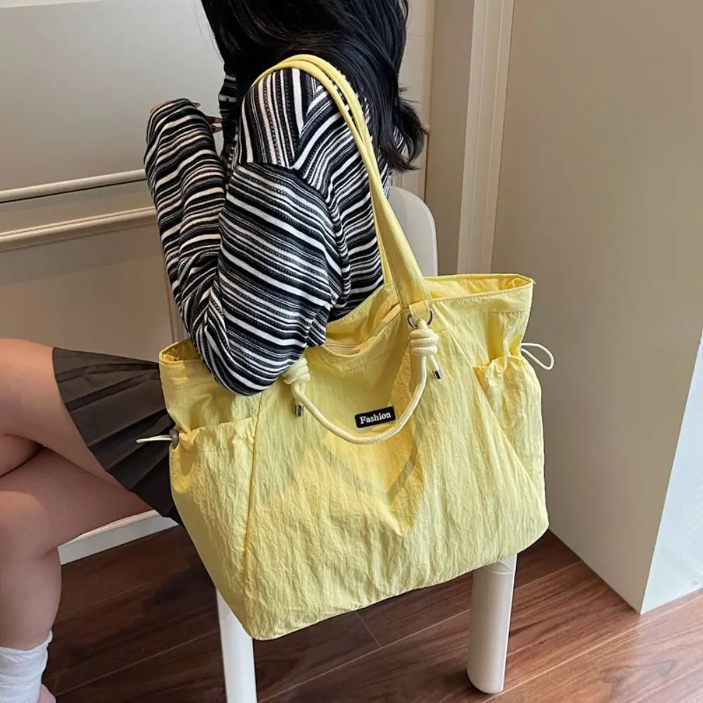 

Simple Solid Color Women's Totes Bag Casual Versatile Nylon Shoulder Bag Large Capacity Zipper Commuting Handbag Girls