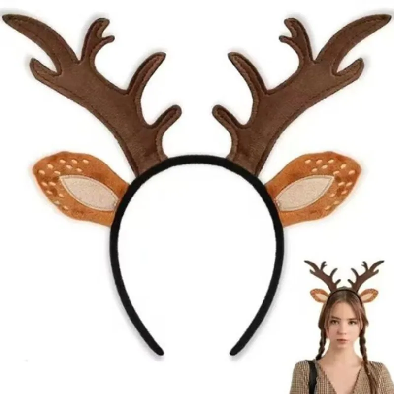 

1 шт., обруч для волос с рогами оленя для женщин и взрослых, милая реалистичная повязка на голову с рогами оленя, плюшевая повязка на голову с ушками, рождественское платье для косплея-аксессуар