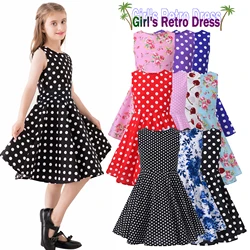 Girl's Retro Dress,Summer Princess Sleeveless Polka Dots Cotton Lightthin Romantic Floral 50s Vintage Dress Party Wedding Daliy