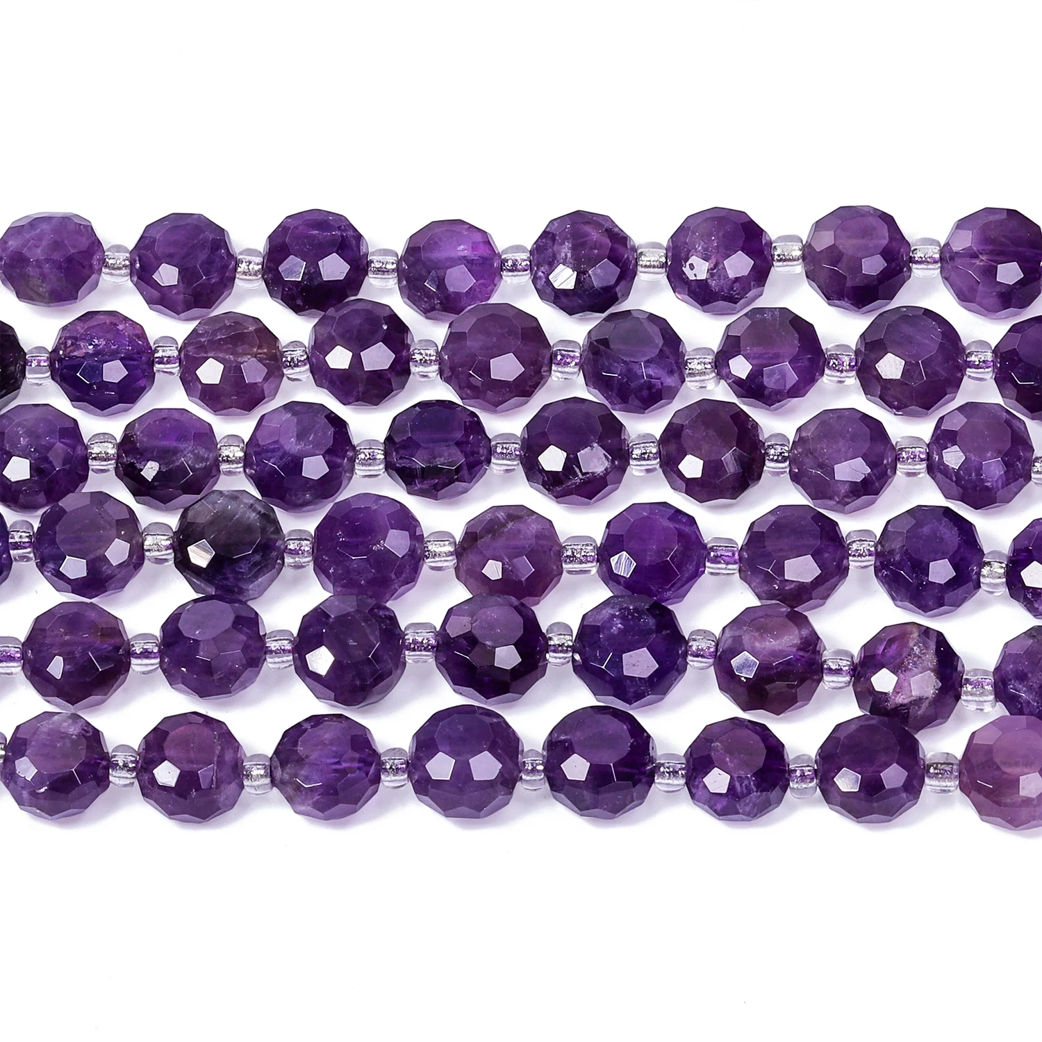 Natürliche Amethyst-Edelsteinperlen, 8 x 5 mm, AAA, facettierte, flache, runde, Münzformperlen für Schmuckherstellung, DIY-Armband-Zubehör – Detail 6