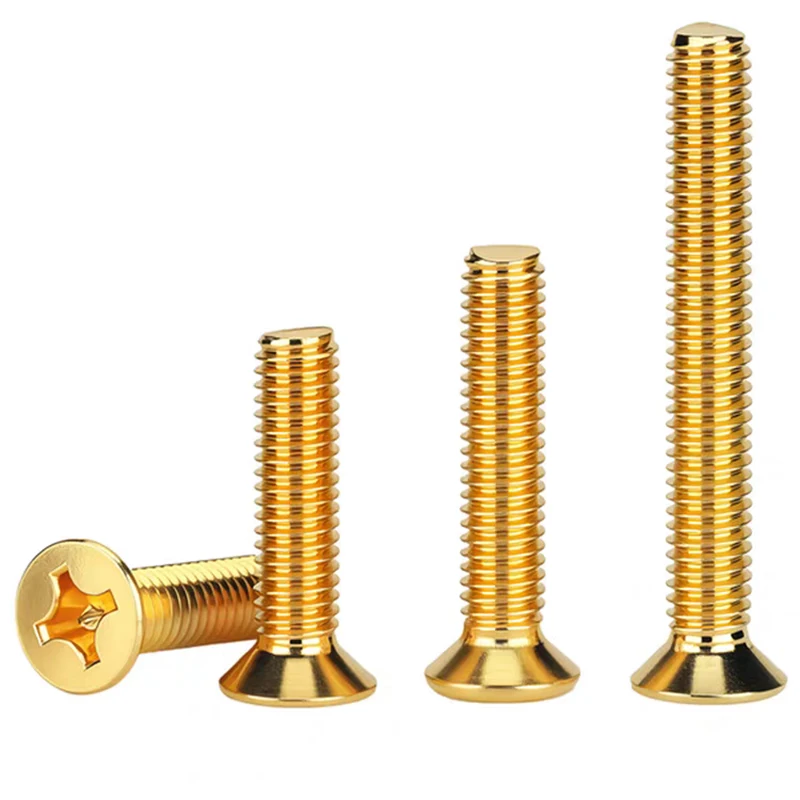 

M3 M3.5 M4 Carbon Steel Gold Plated Cross Recessed Phillips Flat Countersunk Head Screw Bolt Length: 5mm~20mm