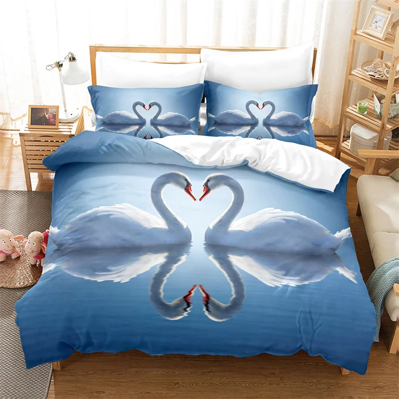 Swan Rose Queen Bedding Set Duvet Cover Set Bedding Digital Printing Bed Linen King Size Duvet Cover Set Bedding Set