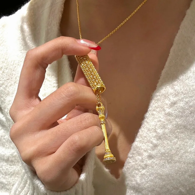 Vintage full diamond inlaid micro hollow out dazzling lace scepters necklace Gorgeous detachable pendant wedding jewelry