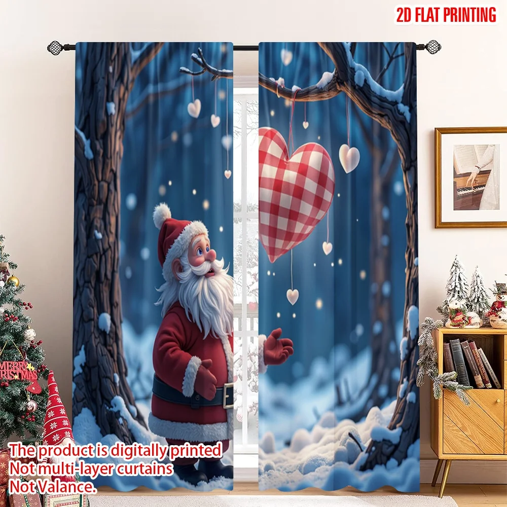 

2pcs 2D flat printing Merry Christmas Popular Window Drapes Cute gnome in winter forest Fabric Without Electricity 0 Use for