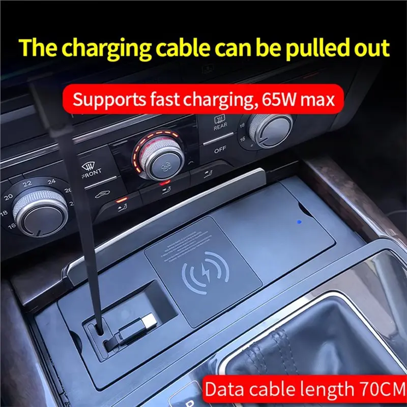 Wireless Car Fast Charging Dual Type-C Cable Telescopic Design For A6 A7 2012-2018