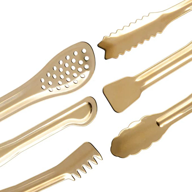 6-Piece Small Serving Tongs Set, 6-Inch Appetizer Tongs, Stainless Steel Mini Sugar Cube Ice Tongs, Silver / Gold Plated