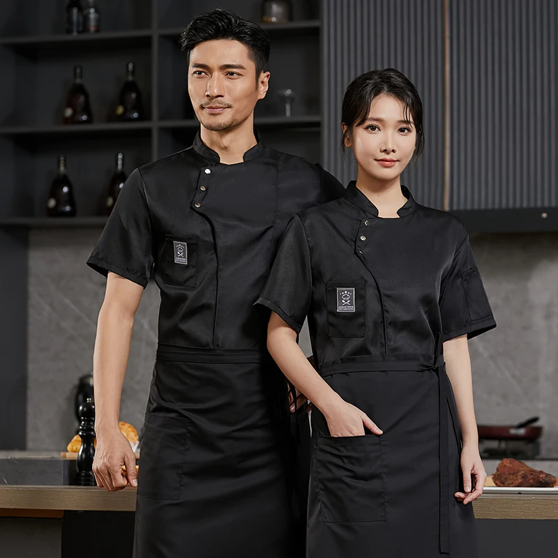 Uniforme de cuisine en coton et lin pour hommes, vêtements de chef, veste de cuisine, chemise de chef de pizza, vêtements de cuisine d'hôtel, vêtements de travail de restaurant