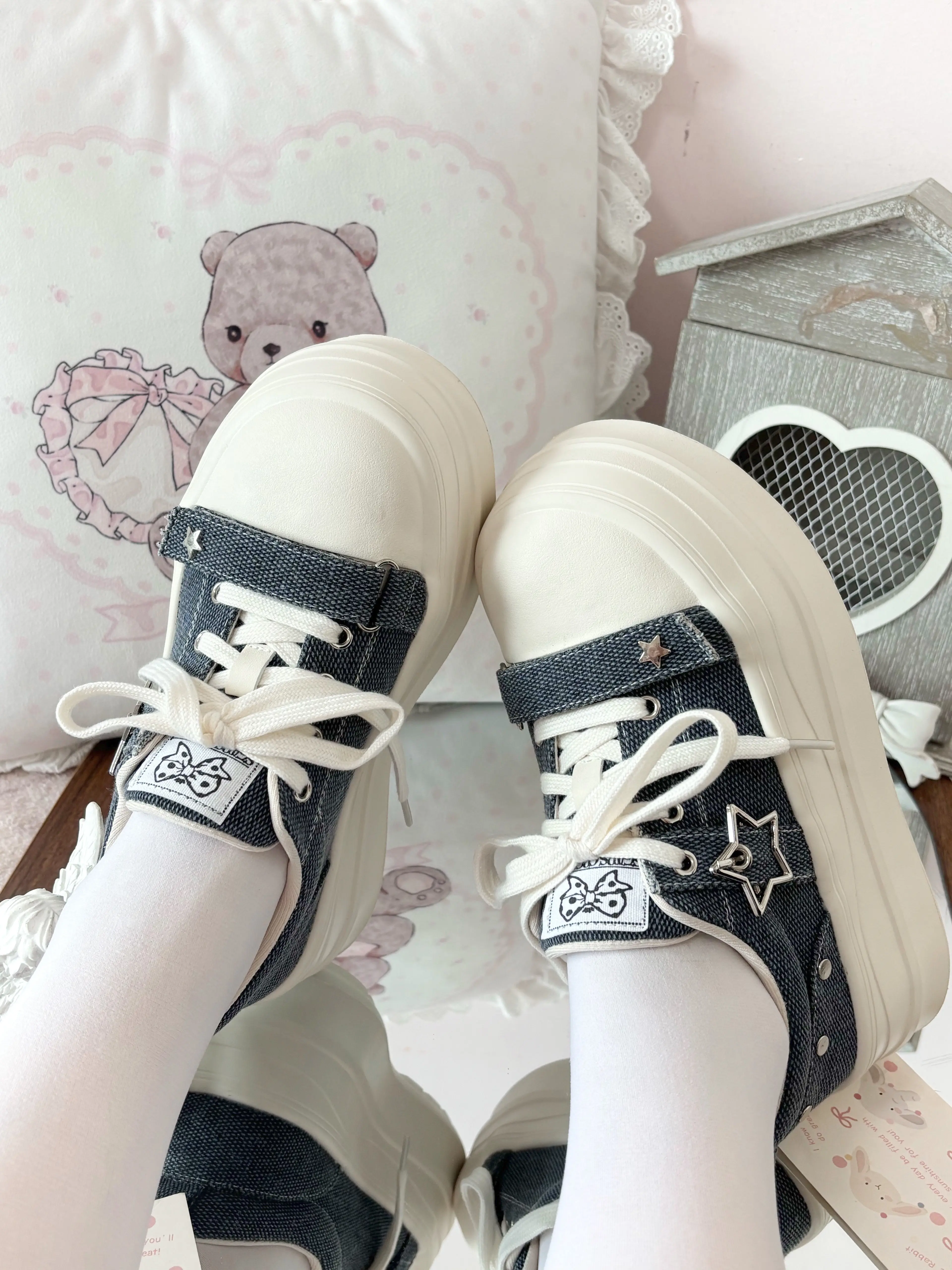 Y2k Star Lolita Platform Sneakers Thick Sole Canvas Shoes For Students Kawaii Lo Footwear Sweet Japanese Lolita Single Shoes