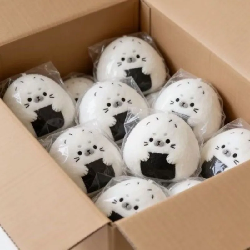 Kawaii Onigiri Seal Plush Keychain Cartoon Sea Lion Stuffed Props Backpack Hanging Ornament Wholesale
