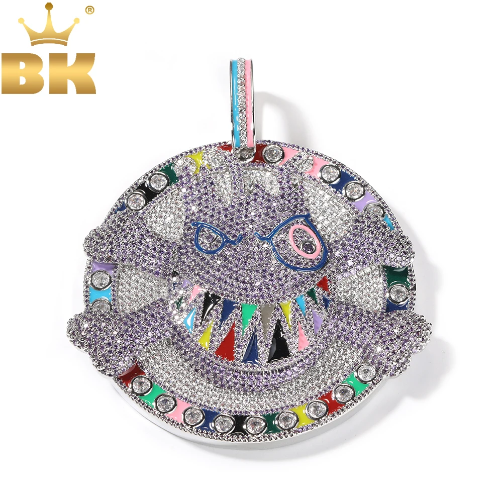 

THE BLING KING Colorful Evil Devil Cartoon Character Round Pendant Micro Paved Out Purple Cubic Zirconia Necklace Hiphop Jewelry