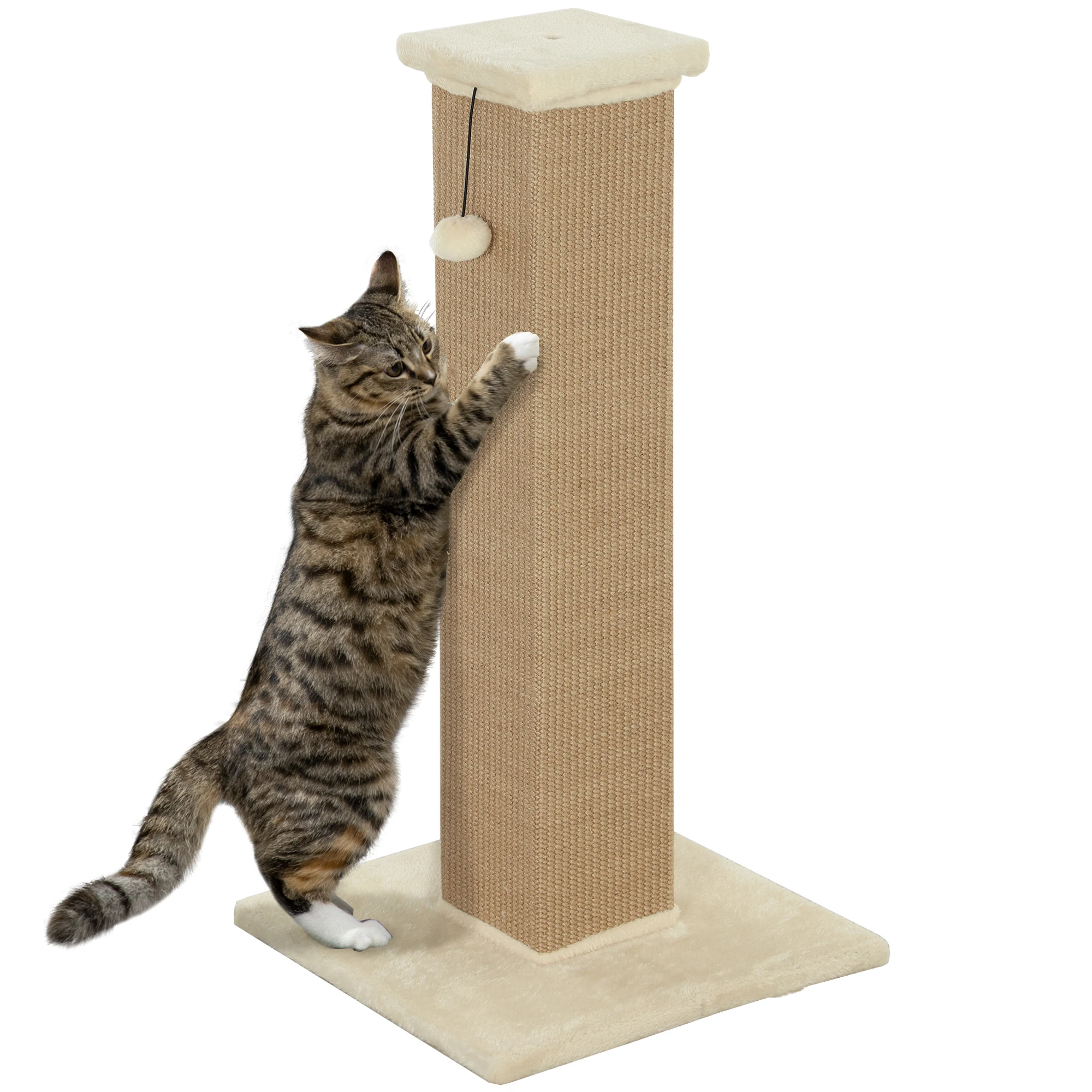 PawHut Poste Rascador para Gatos Altura 81 cm Rascador para Gatos con Poste de Yute y Bola Colgante 41x41x81 cm
